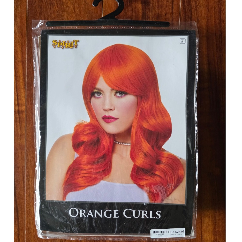 Spirit Halloween Orange Curls Long Wavy Synthetic Costume Wig Cosplay Wig